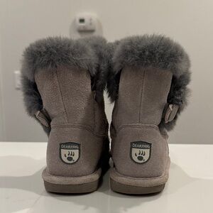 BearPaw Taupe Suede Boots with Fur Trim